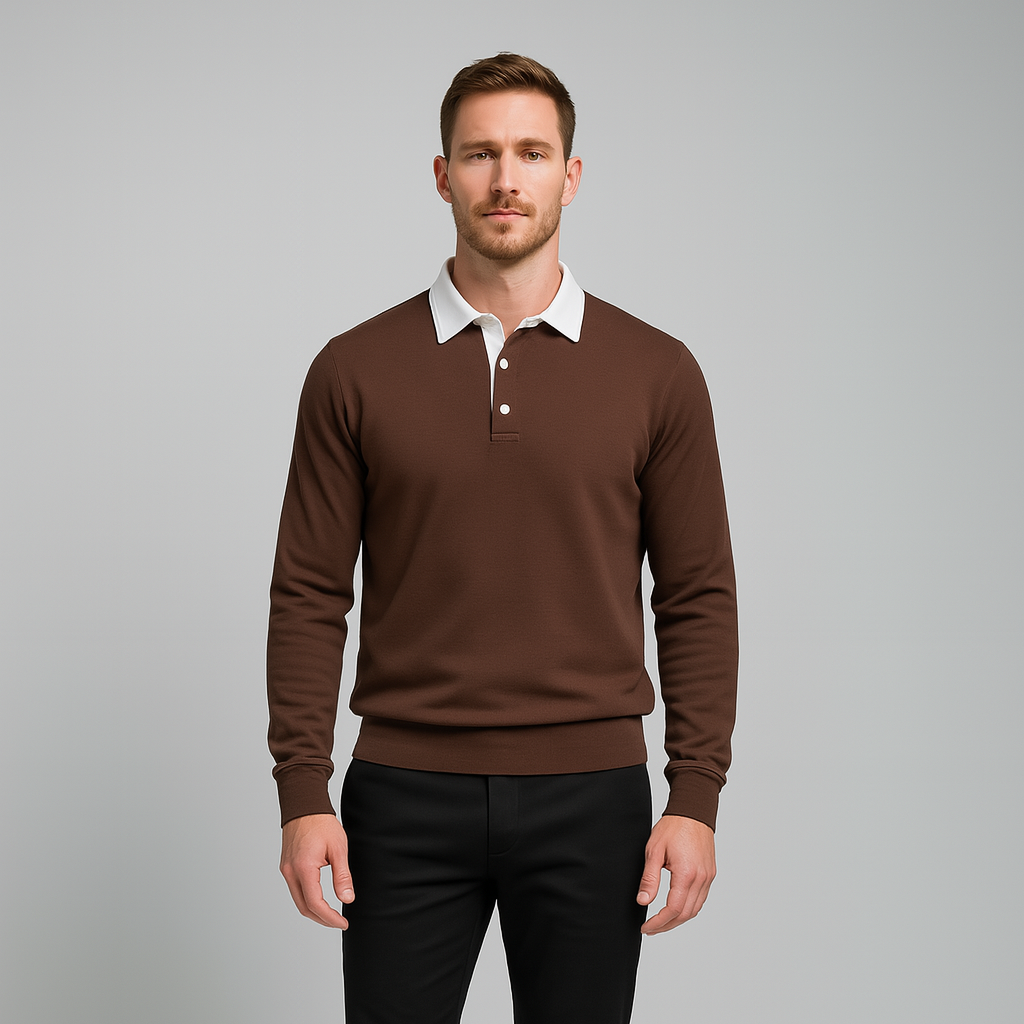 Dress Collar Polo Sweatshirt Cotton Pullover for Men