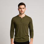 Cotton Henley Shirt Long Sleeve Regular Fit for Men