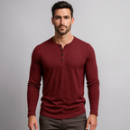 Cotton Henley Shirt Long Sleeve Regular Fit for Men