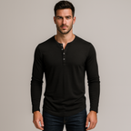 Cotton Henley Shirt Long Sleeve Regular Fit for Men
