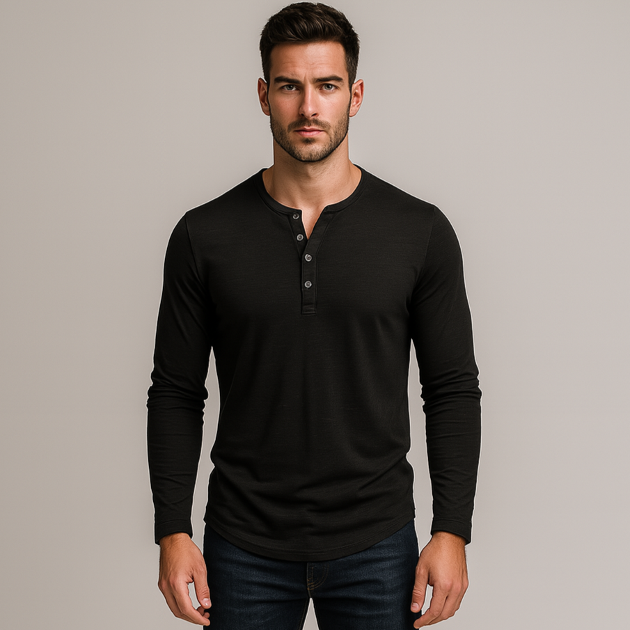 Cotton Henley Shirt Long Sleeve Regular Fit for Men
