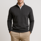 Cotton Blend Half-Zip Sweater Ribbed Collar for Men