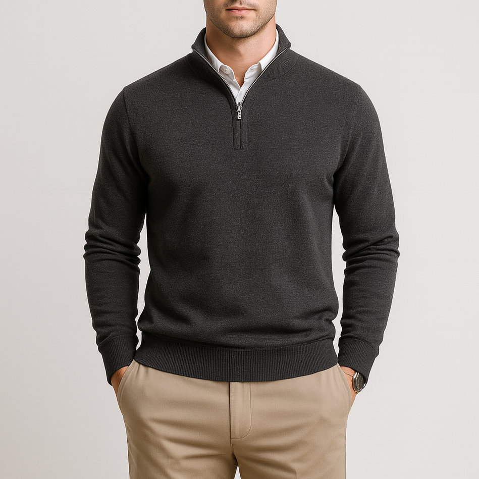 Cotton Blend Half-Zip Sweater Ribbed Collar for Men