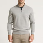 Cotton Blend Half-Zip Sweater Ribbed Collar for Men