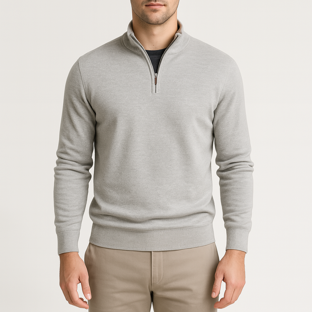 Cotton Blend Half-Zip Sweater Ribbed Collar for Men