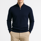 Cotton Blend Half-Zip Sweater Ribbed Collar for Men