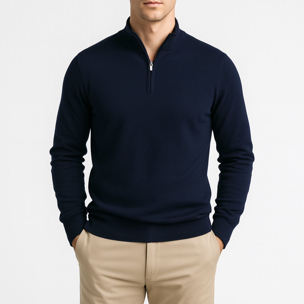 Cotton Blend Half-Zip Sweater Ribbed Collar for Men