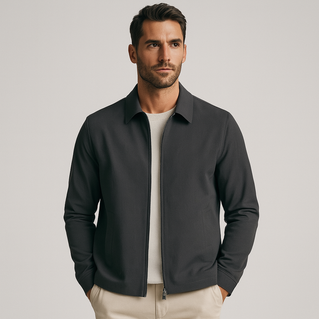 Full-Zip Bomber Jacket Shirt Collar Regular Fit for Men