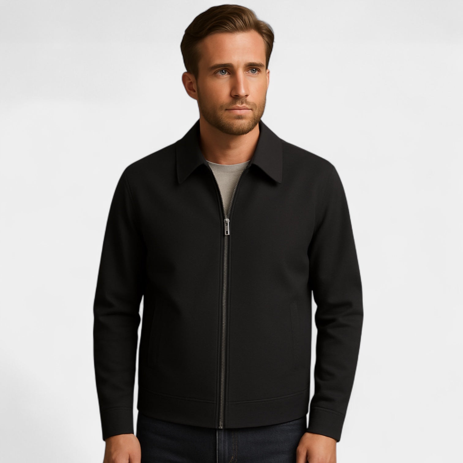 Full-Zip Bomber Jacket Shirt Collar Regular Fit for Men