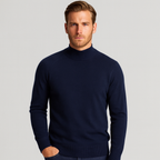 Merino Blend Half-Turtleneck Pullover Ribbed Knit for Men