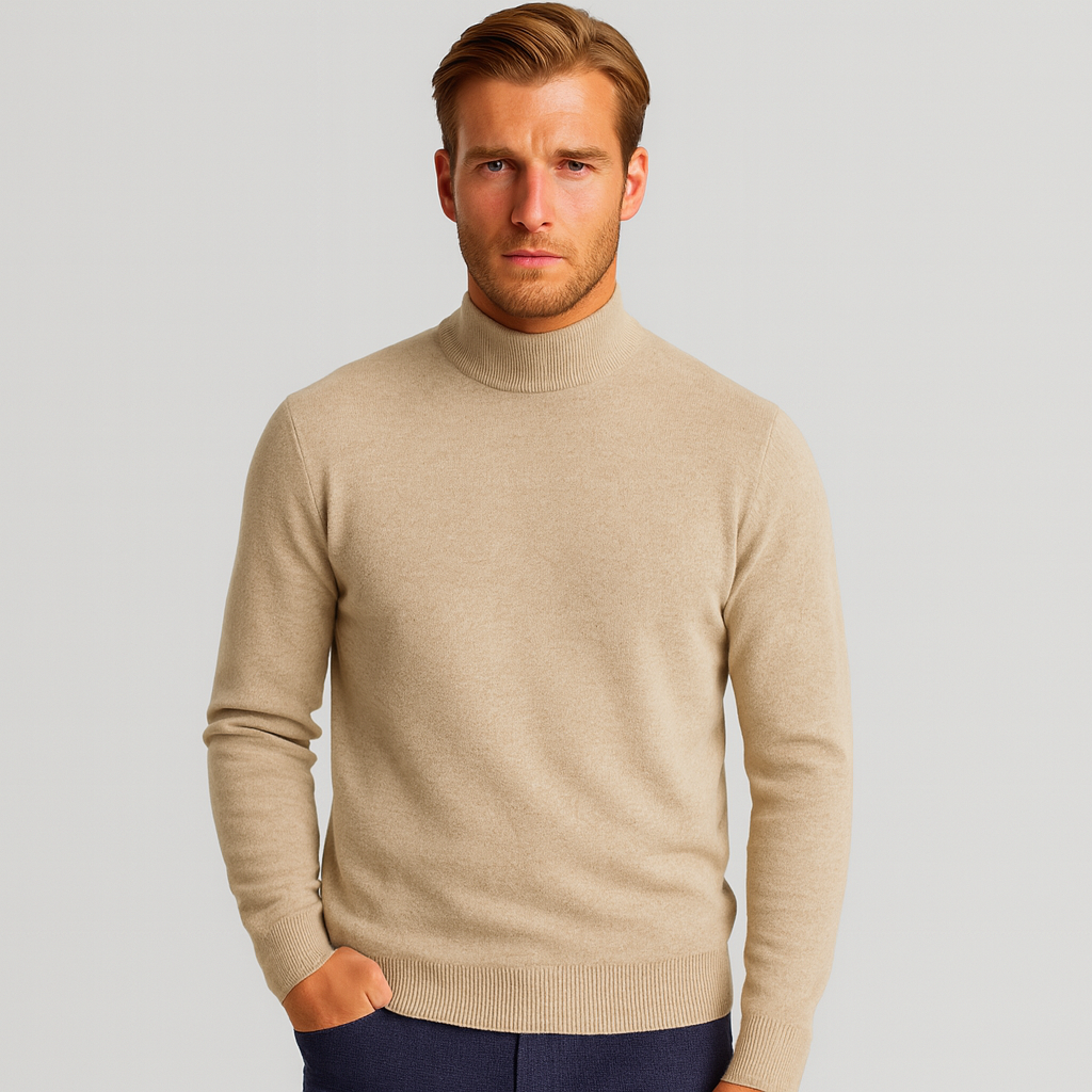 Merino Blend Half-Turtleneck Pullover Ribbed Knit for Men