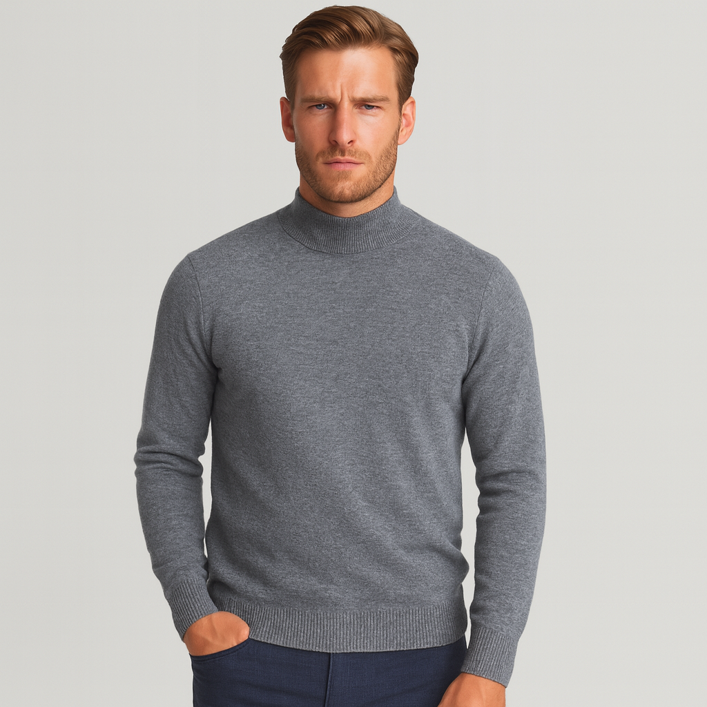 Merino Blend Half-Turtleneck Pullover Ribbed Knit for Men