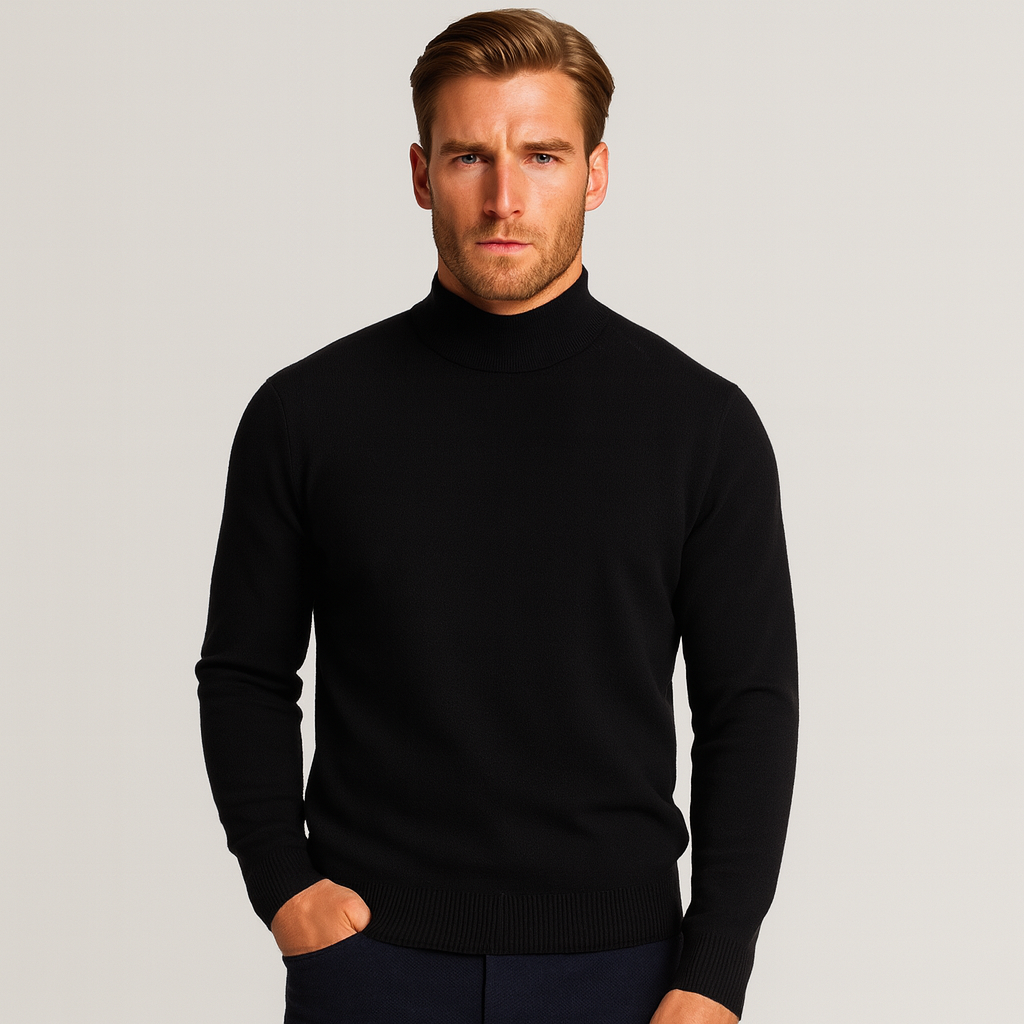 Merino Blend Half-Turtleneck Pullover Ribbed Knit for Men
