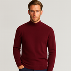Merino Blend Half-Turtleneck Pullover Ribbed Knit for Men