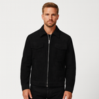 Faux Suede Bomber Jacket Double Zip Regular Fit for Men