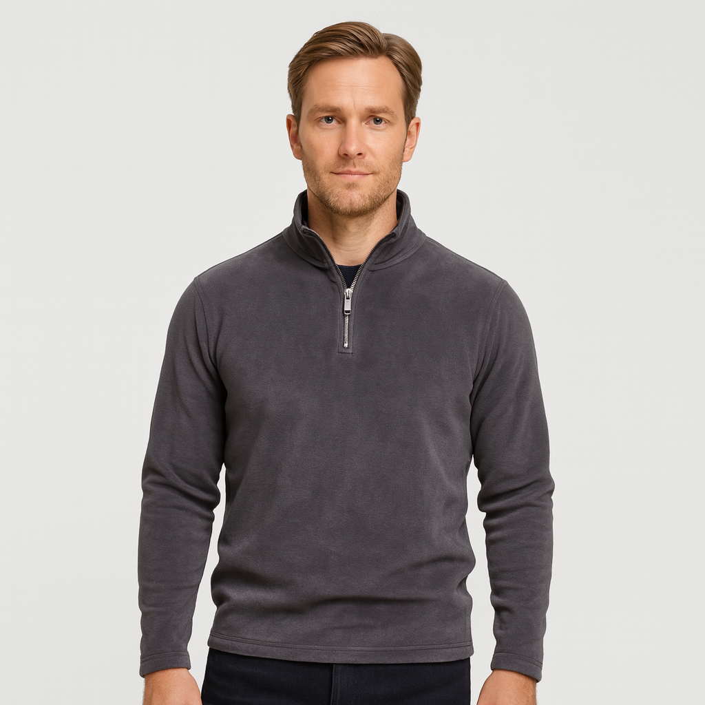 Fleece Half-Zip Sweatshirt High Collar Regular Fit for Men