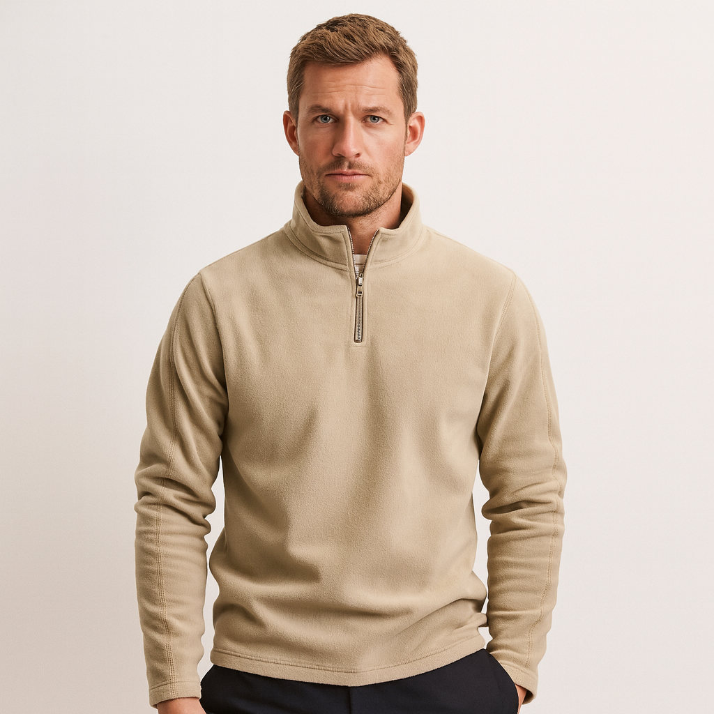 Fleece Half-Zip Sweatshirt High Collar Regular Fit for Men