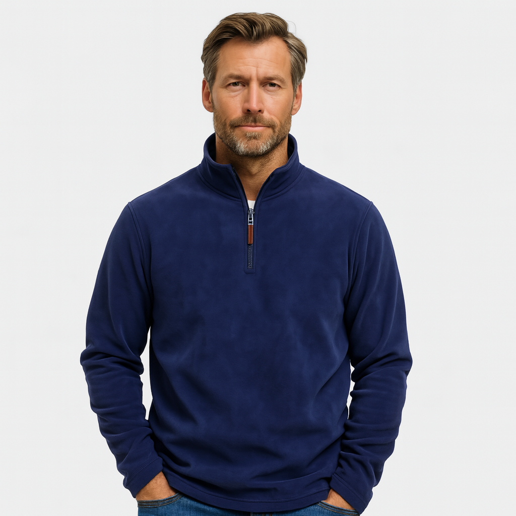 Fleece Half-Zip Sweatshirt High Collar Regular Fit for Men