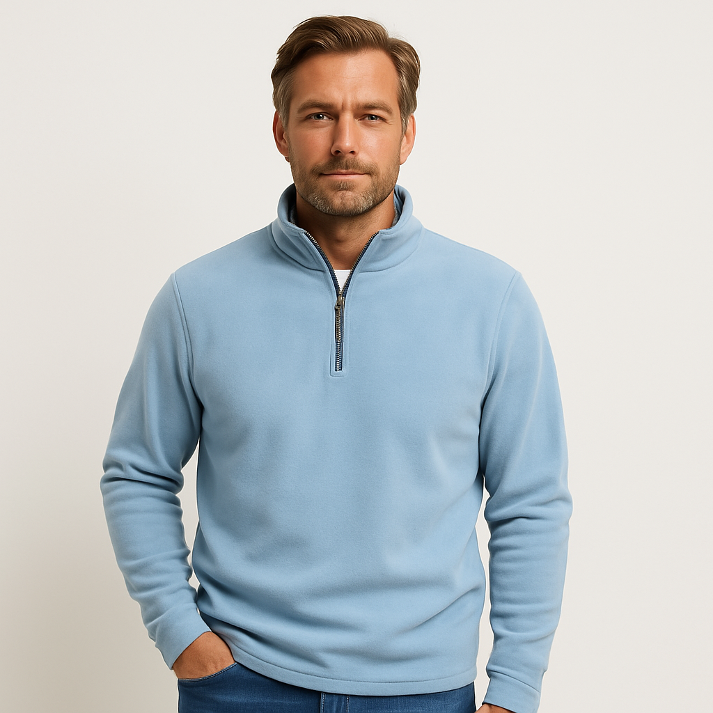 Fleece Half-Zip Sweatshirt High Collar Regular Fit for Men