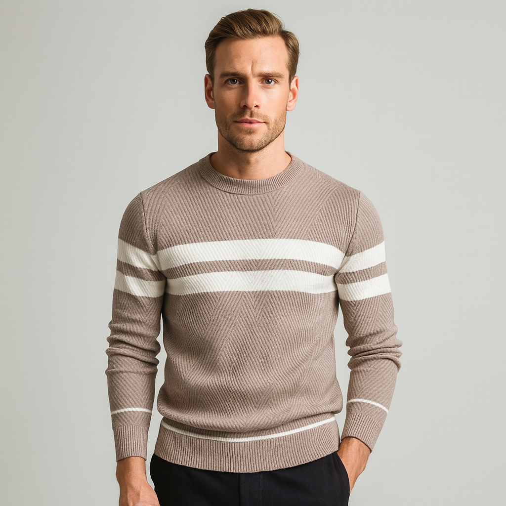 Striped Crewneck Pullover Sweater Slim Fit for Men