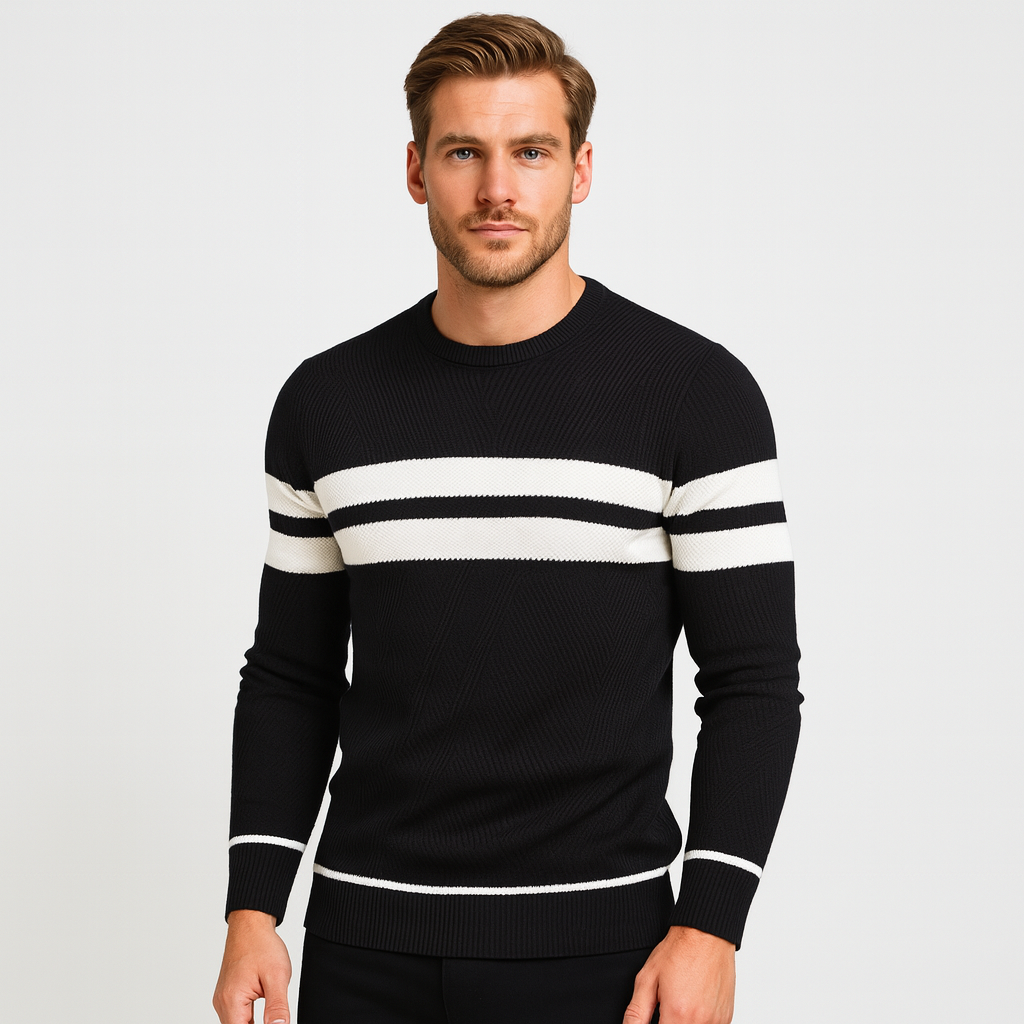 Striped Crewneck Pullover Sweater Slim Fit for Men
