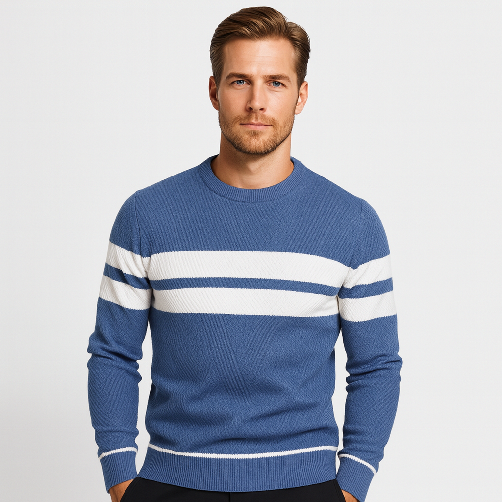 Striped Crewneck Pullover Sweater Slim Fit for Men