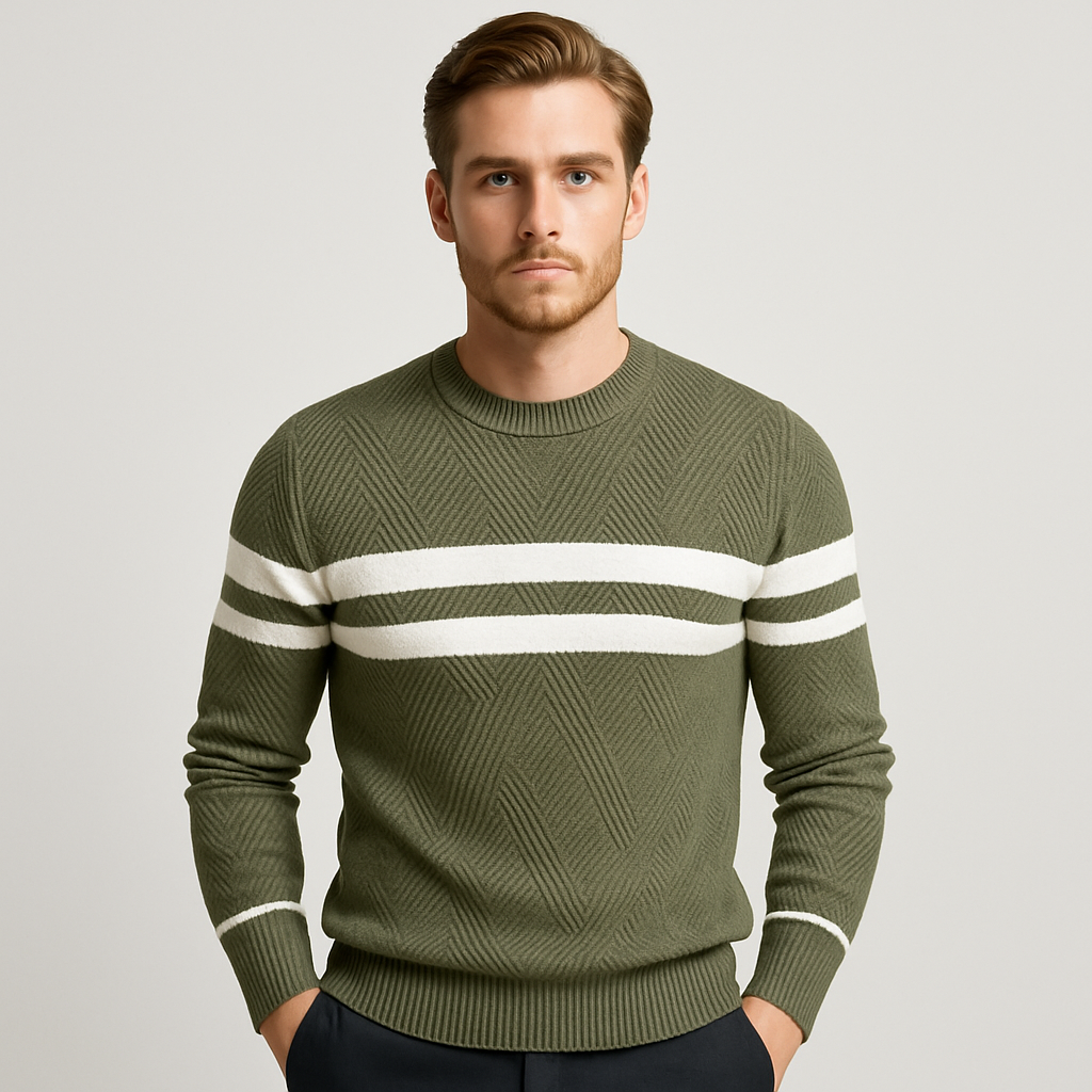 Striped Crewneck Pullover Sweater Slim Fit for Men