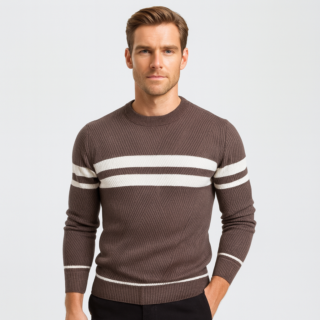 Striped Crewneck Pullover Sweater Slim Fit for Men