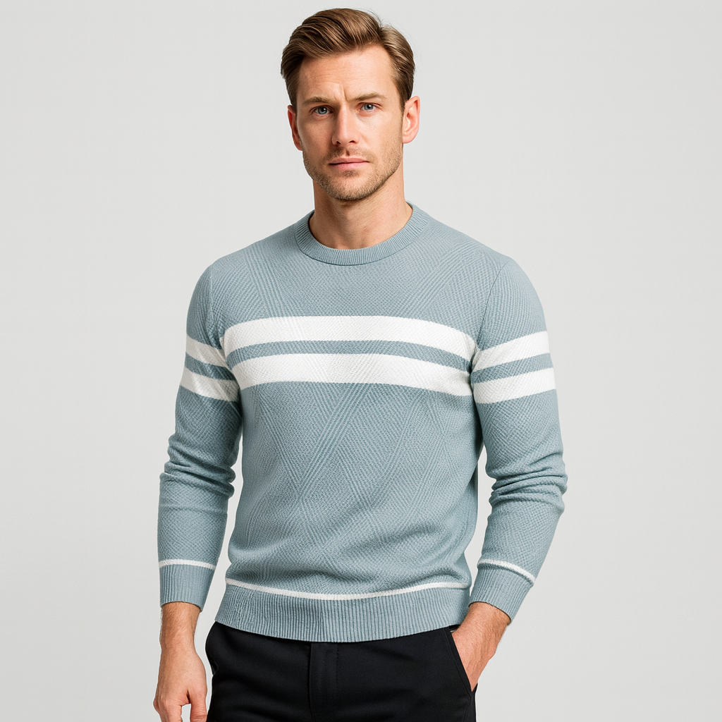 Striped Crewneck Pullover Sweater Slim Fit for Men