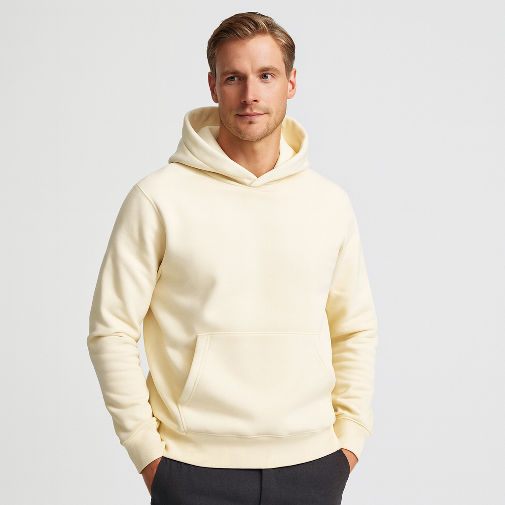 Fleece-Lined Cotton Hoodie Relaxed Fit for Men