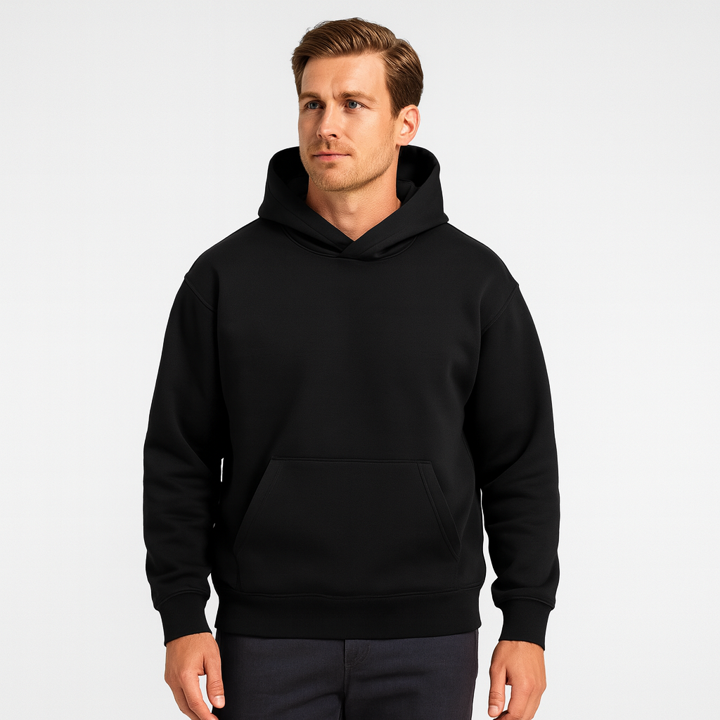 Fleece-Lined Cotton Hoodie Relaxed Fit for Men