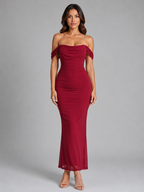 Women's Off-Shoulder Ruched Mermaid Maxi Dress
