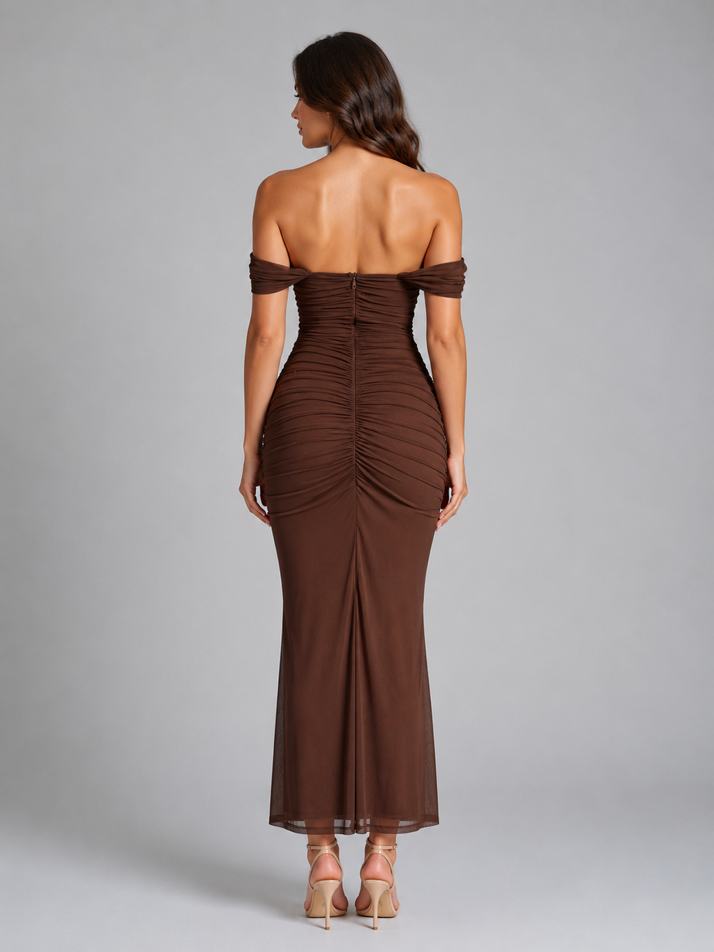 Women's Off-Shoulder Ruched Mermaid Maxi Dress