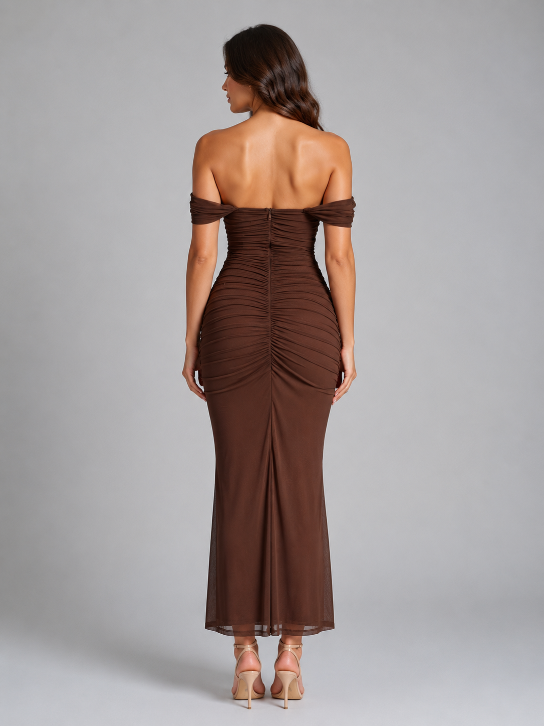 Women's Off-Shoulder Ruched Mermaid Maxi Dress