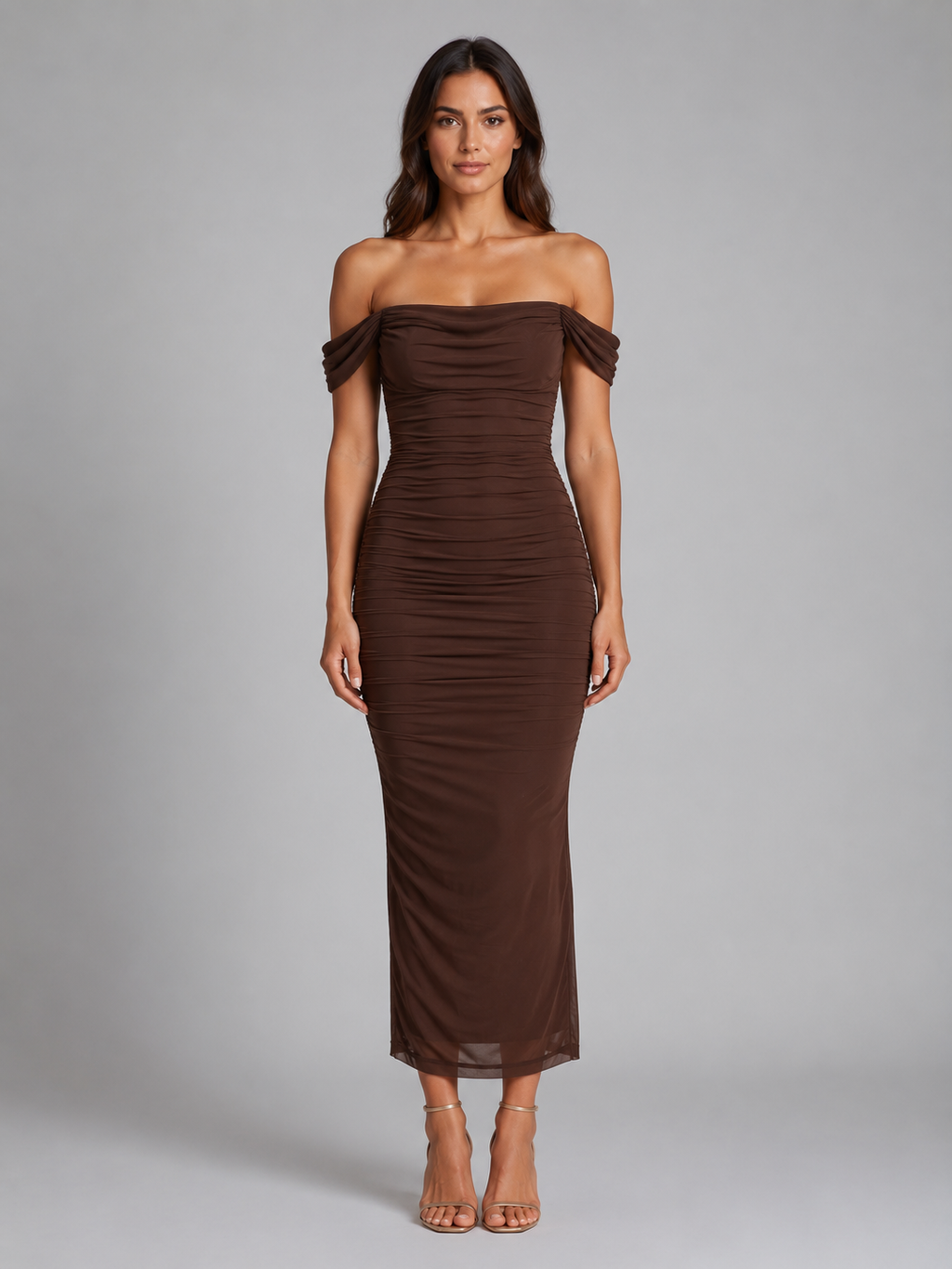 Women's Off-Shoulder Ruched Mermaid Maxi Dress