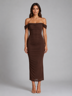 Women's Off-Shoulder Ruched Mermaid Maxi Dress