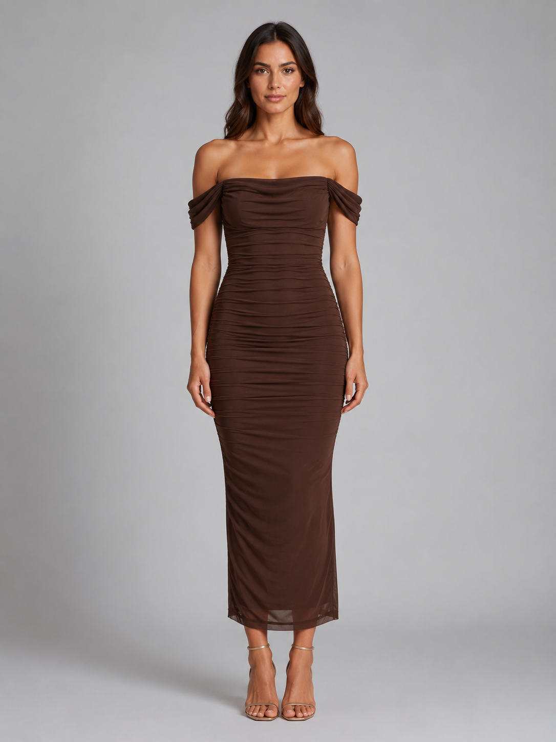 Women's Off-Shoulder Ruched Mermaid Maxi Dress