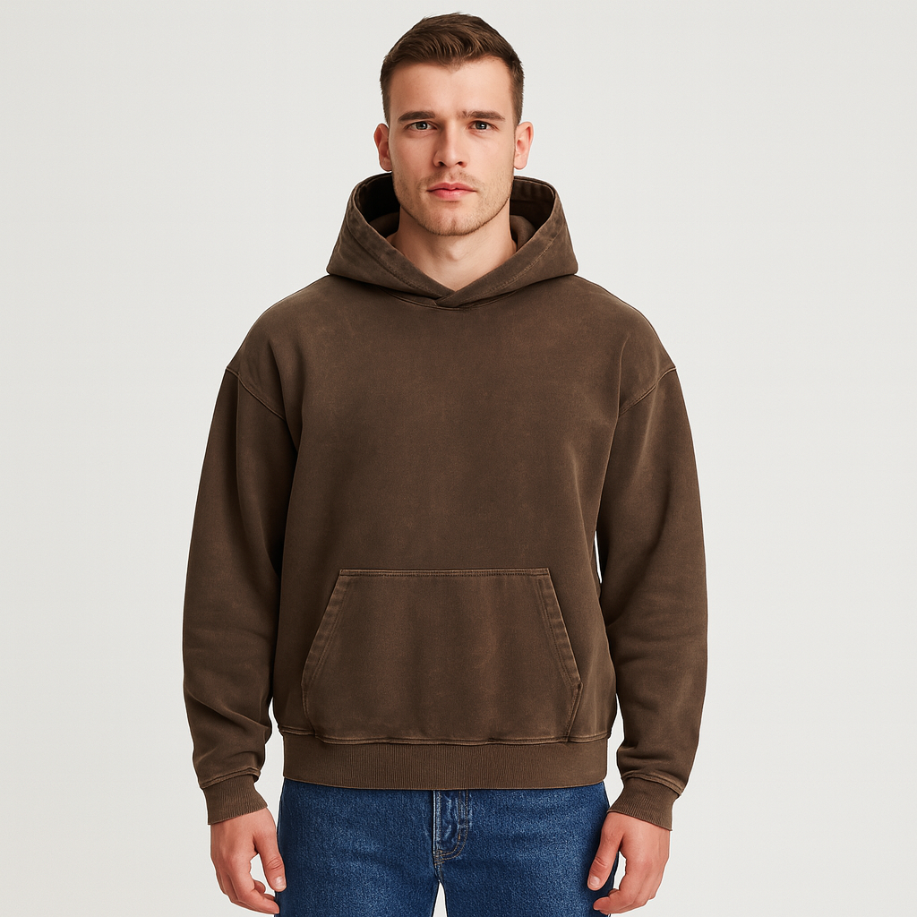 Washed Cotton Blend Hoodie Relaxed Fit for Men
