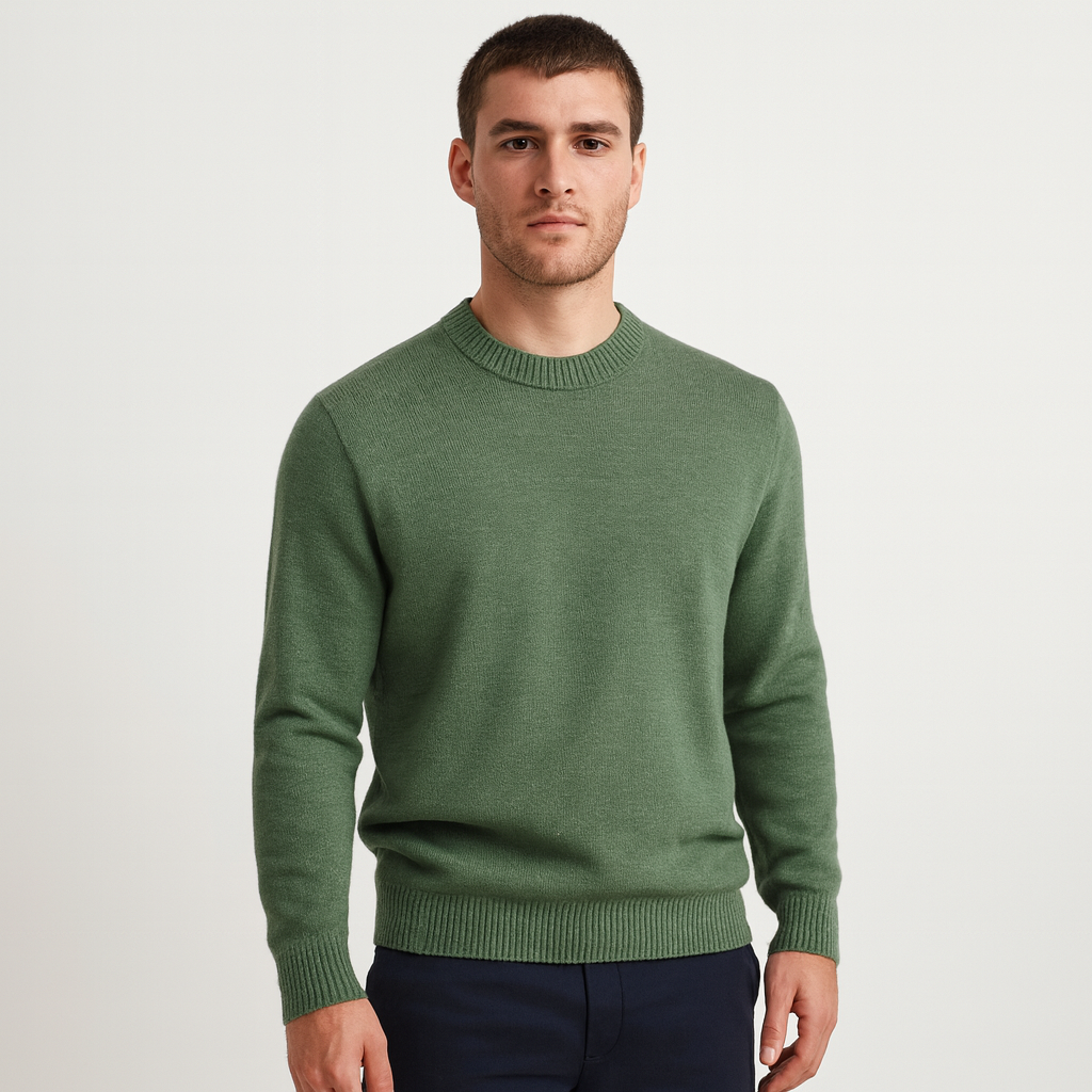 Crew Neck Knit Sweater Ribbed Regular Fit for Men