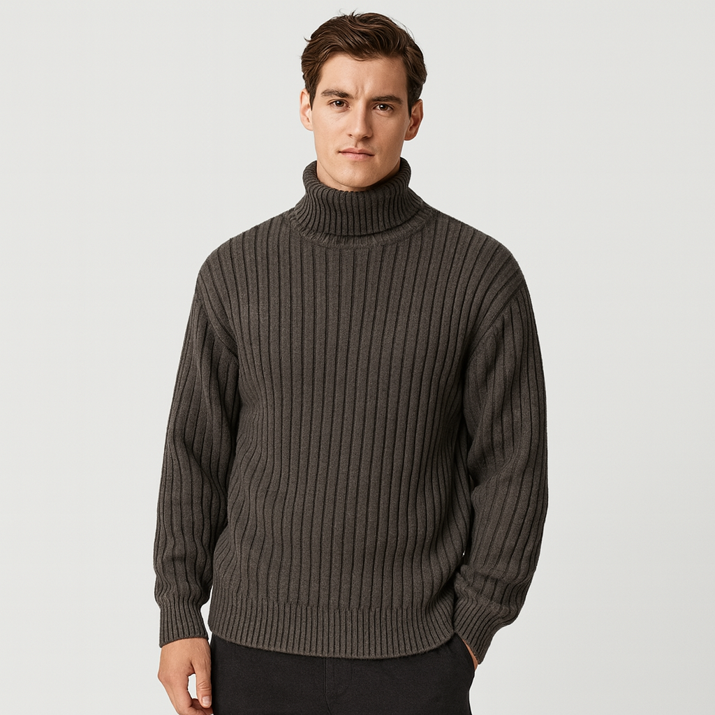Ribbed Knit Turtleneck Sweater Regular Fit for Men
