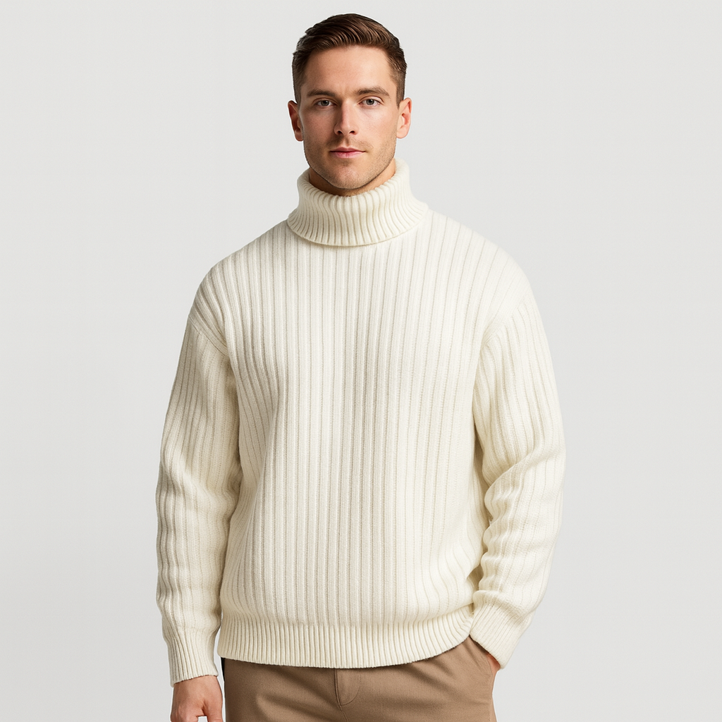 Ribbed Knit Turtleneck Sweater Regular Fit for Men