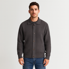 Ribbed Knit Button-Up Cardigan Regular Fit for Men