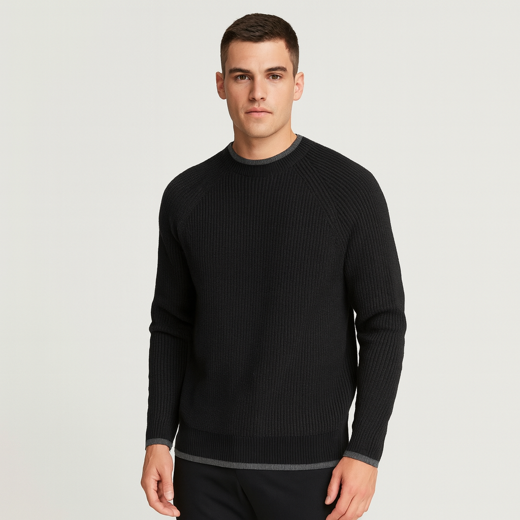 Mock Neck Ribbed Knit Sweater Regular Fit for Men