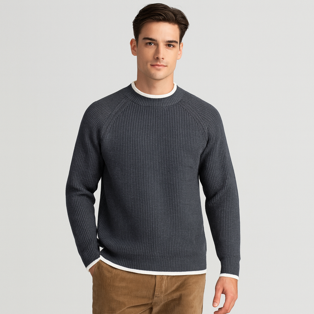 Mock Neck Ribbed Knit Sweater Regular Fit for Men
