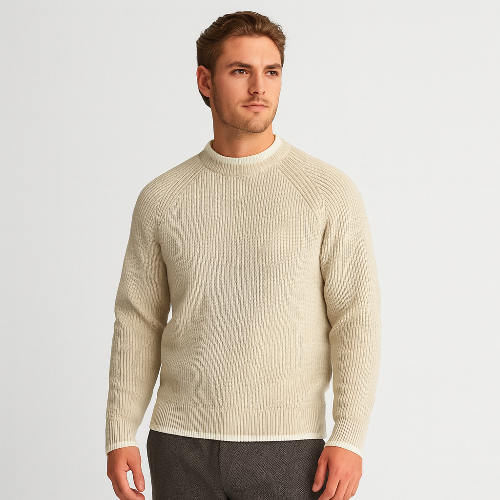 Mock Neck Ribbed Knit Sweater Regular Fit for Men
