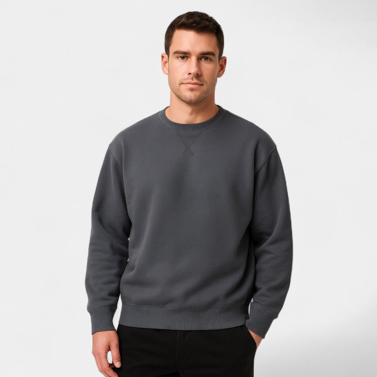 Crew Neck Cotton Blend Sweatshirt Regular Fit for Men