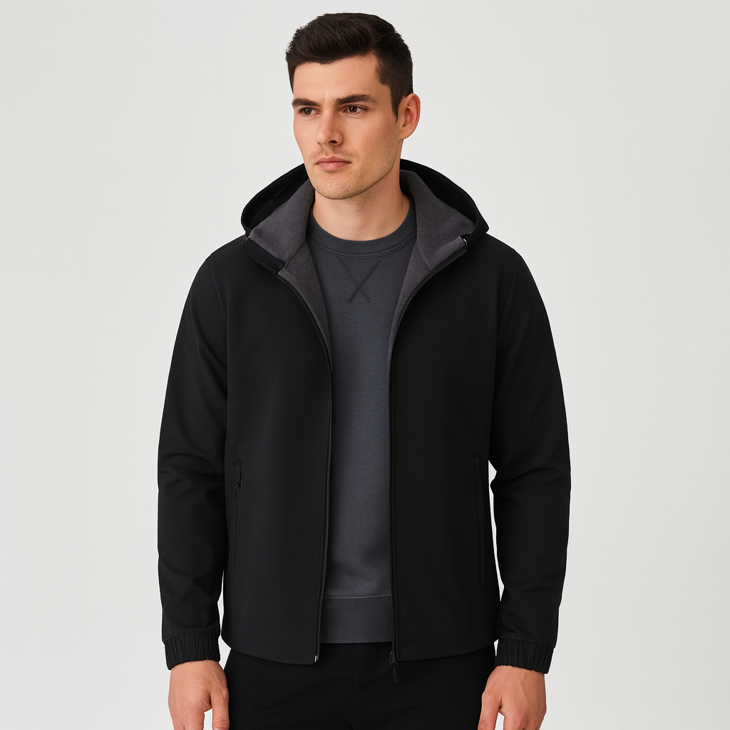 Fleece Lined Hooded Wind Jacket Zip-Up for Men
