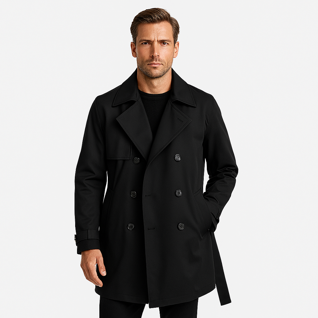 Double Breasted Waterproof Trench Coat Regular Fit for Men