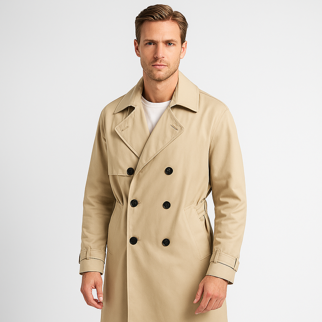 Double Breasted Waterproof Trench Coat Regular Fit for Men