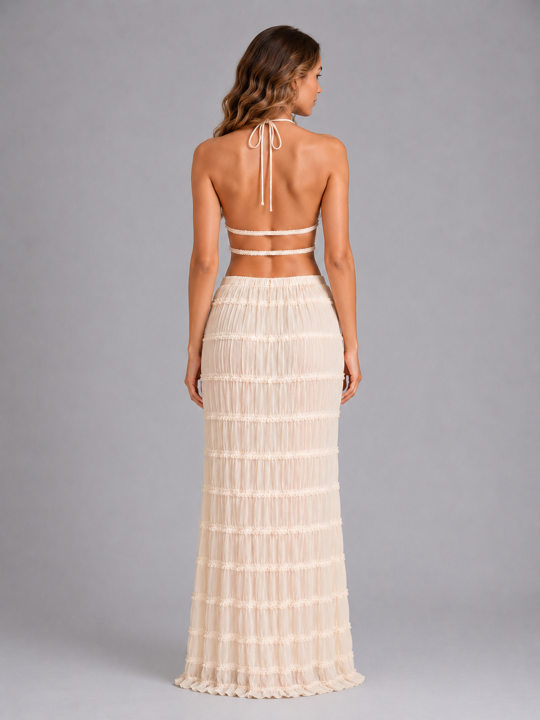 Women's Textured Two-Piece Halter Maxi Set